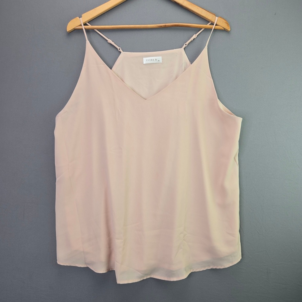 Evera B Cami Tank Top V-Neck Adjustable Strap XL Pink Blush Layering Minimalist